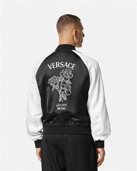 bomberka versace black|Versace Roses Bomber Jacket Black .